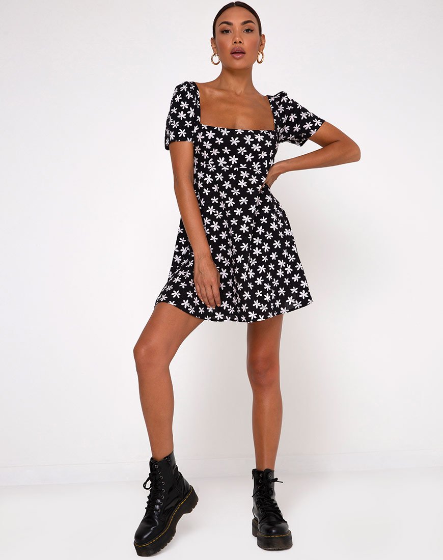 Immagine di Thalia Babydoll Dress in bianco e nero anni '90 Daisy
