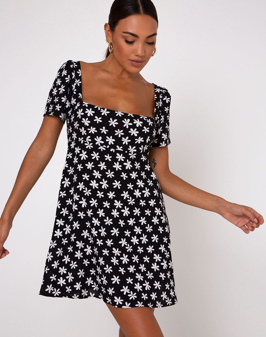 Thalia Babydoll Dress in margherita anni '90 in bianco e nero