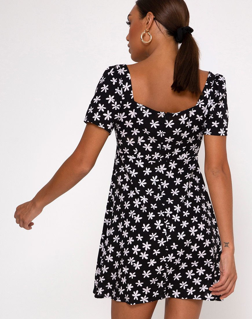 Thalia Babydoll Dress in margherita anni '90 in bianco e nero