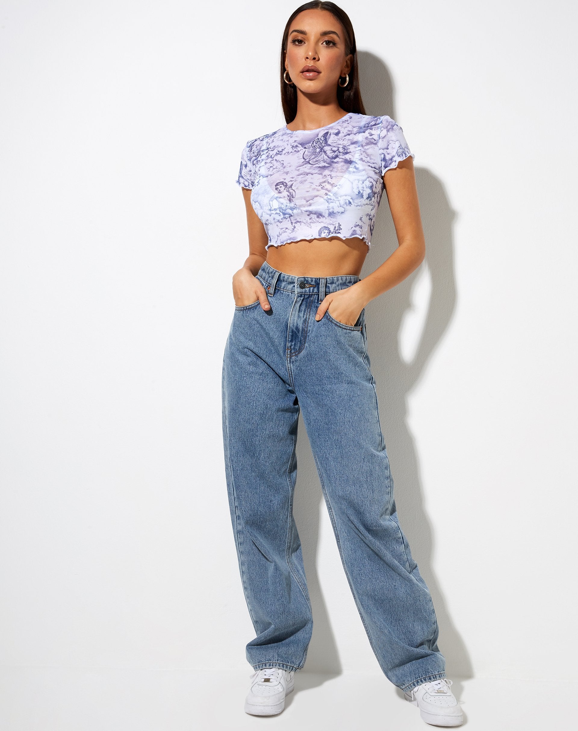 Immagine di Tince Crop Top in Cherubino anni '20 Bianco Blu