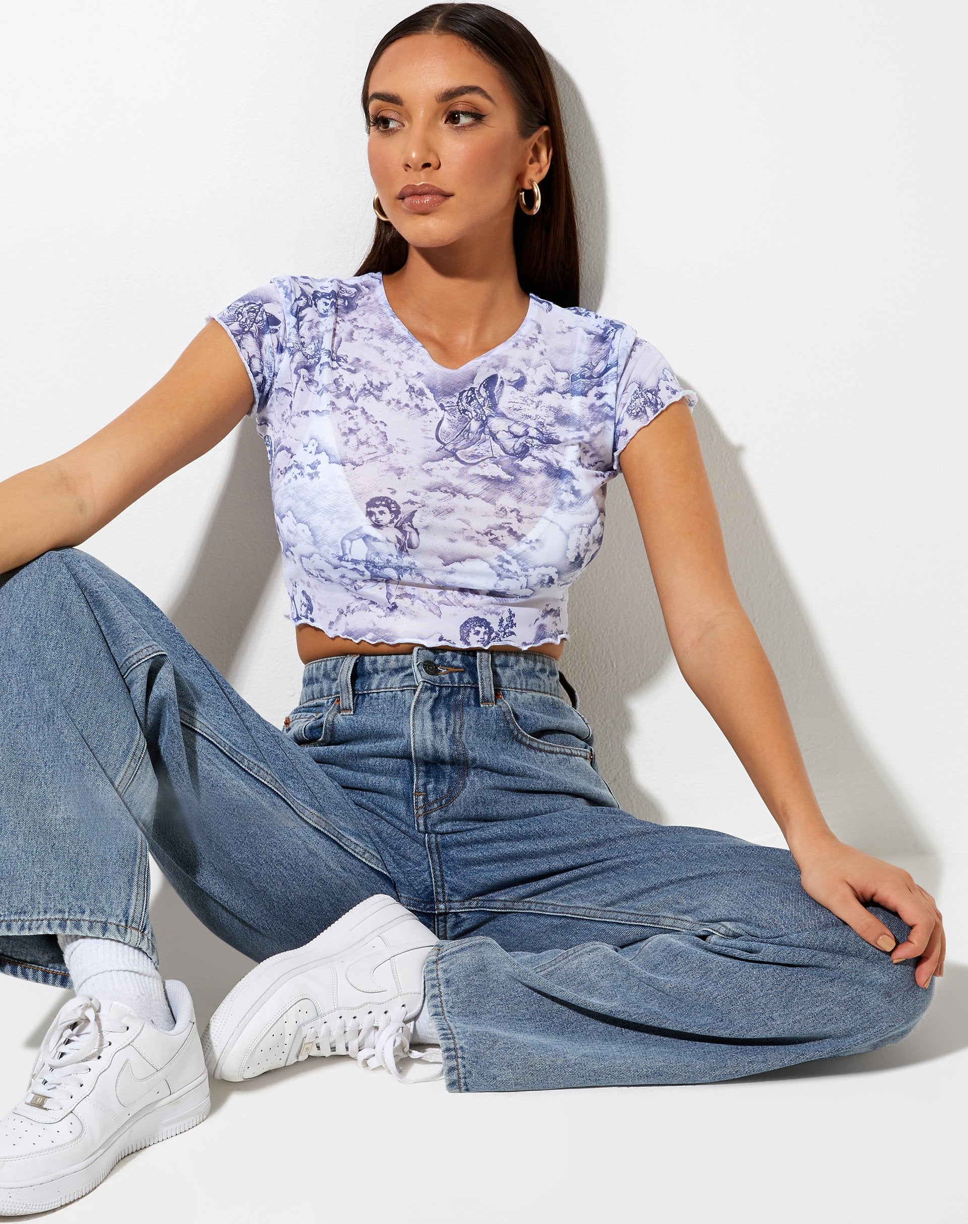 Immagine di Tince Crop Top in Cherubino anni '20 Bianco Blu