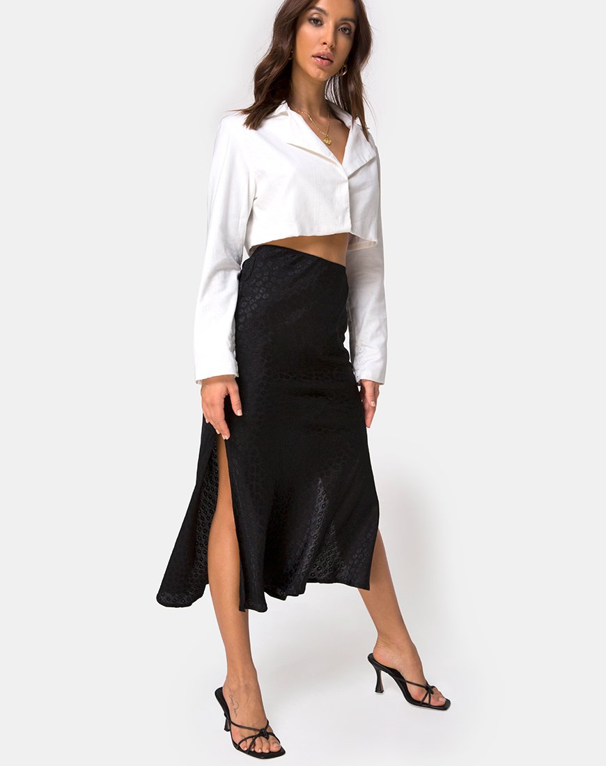 Gonna midi Tindra in raso Ditsy Rose Nero