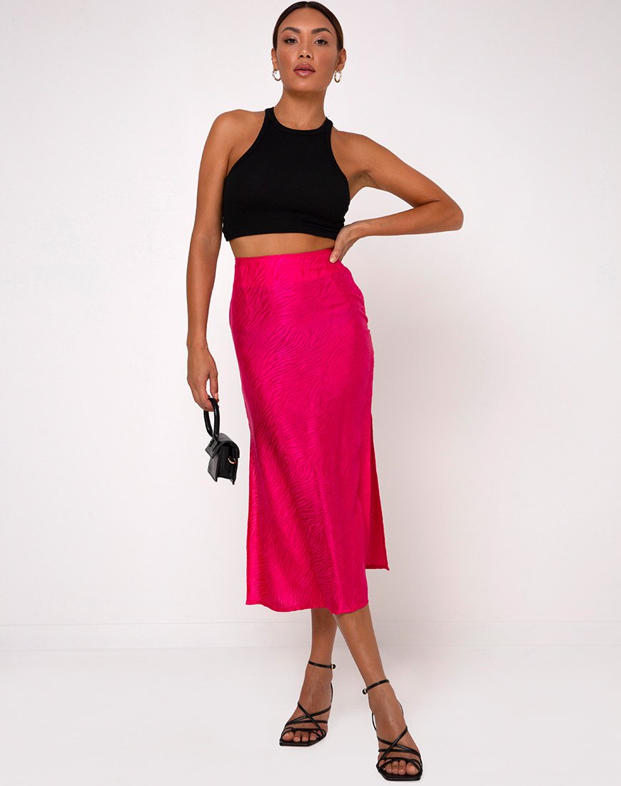 Immagine di Tindra Midi Skirt in Satin Zebra Fuchsia
