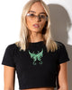 Immagine di Tindy Crop Top in nero con farfalla verde embro