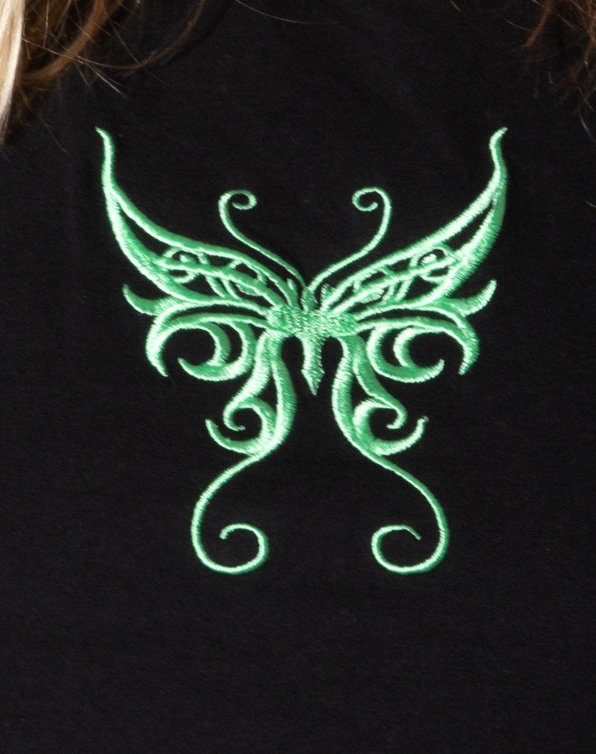 Immagine di Tindy Crop Top in nero con farfalla verde embro