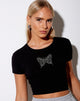 Immagine di Tiney Crop Tee in nero Butterfly Hotfix