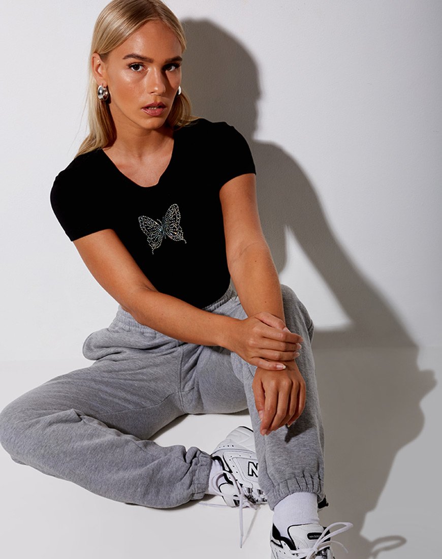 Tiney Crop Tee in nero Butterfly Hotfix