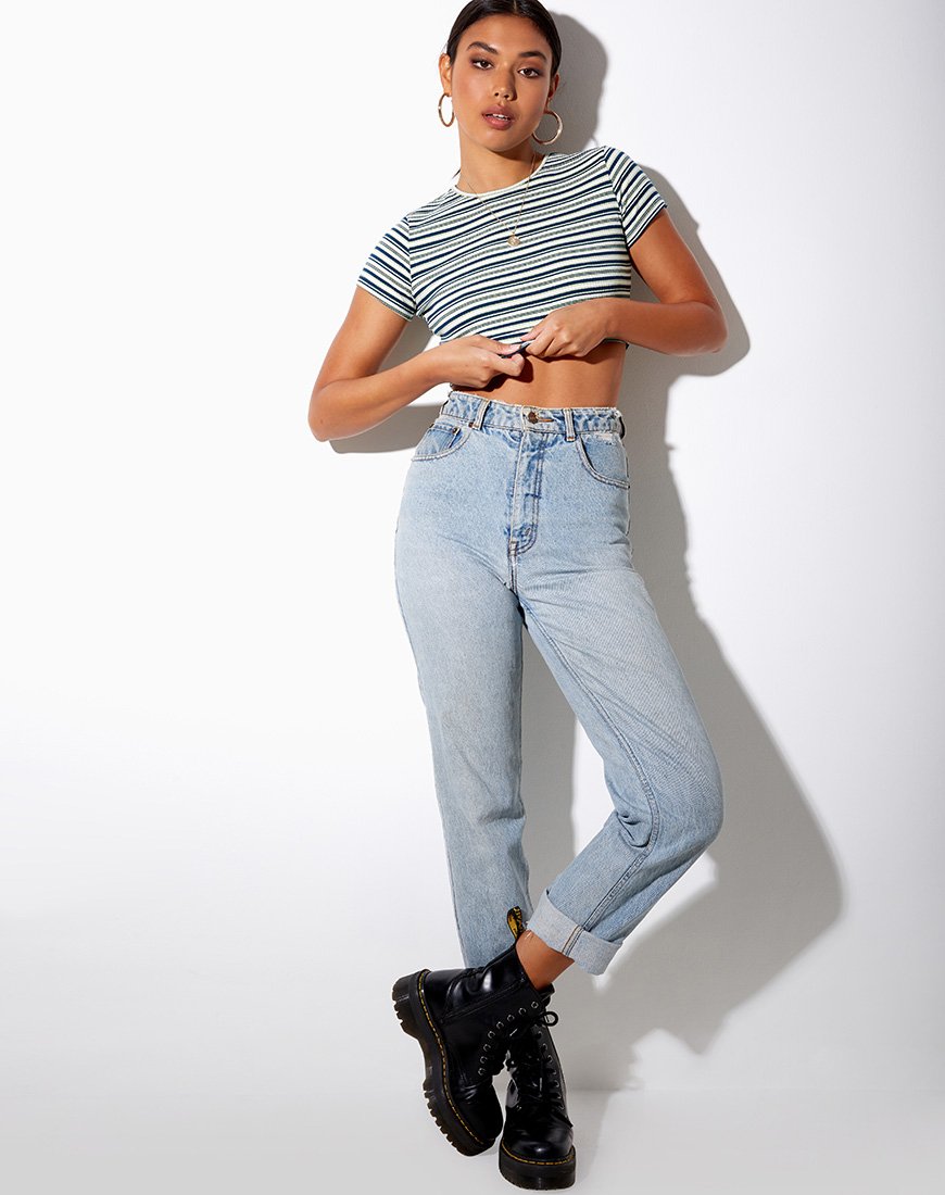 Immagine di Tindy Crop Top in verde scuro verde chiaro e bianco