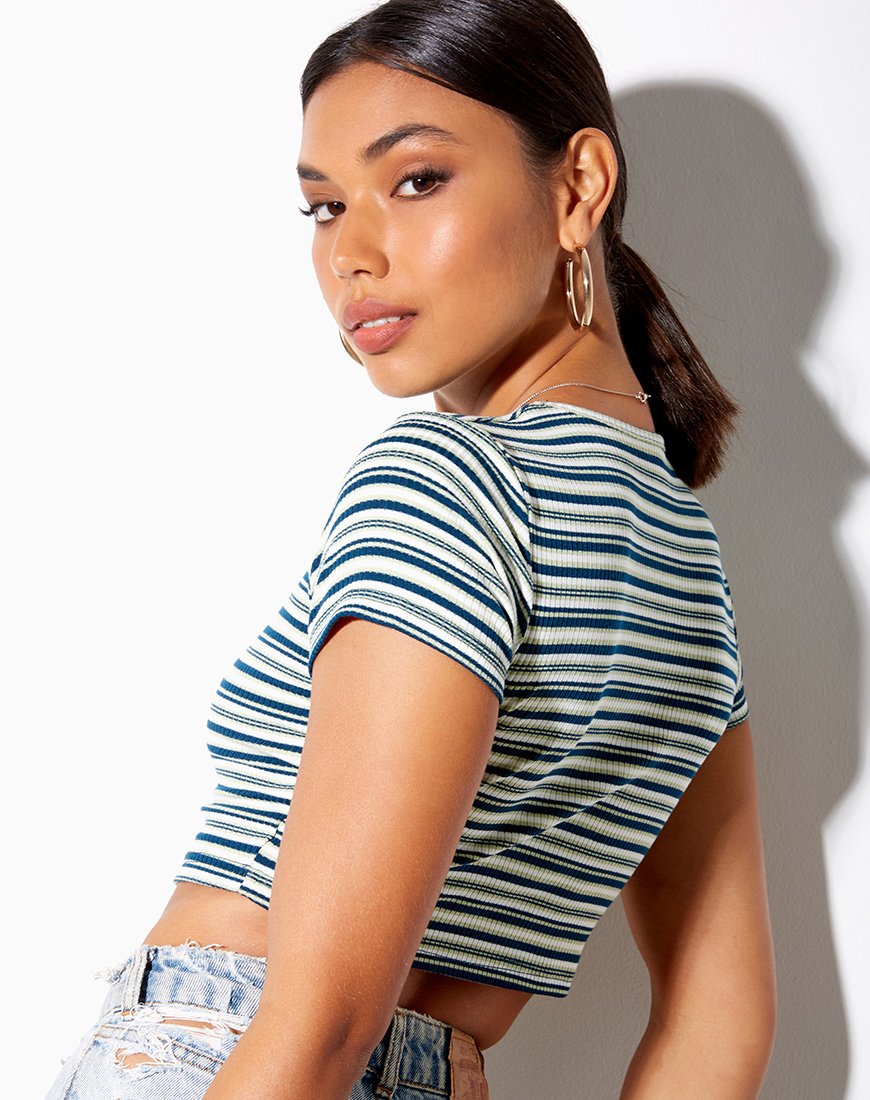 Immagine di Tindy Crop Top in verde scuro verde chiaro e bianco