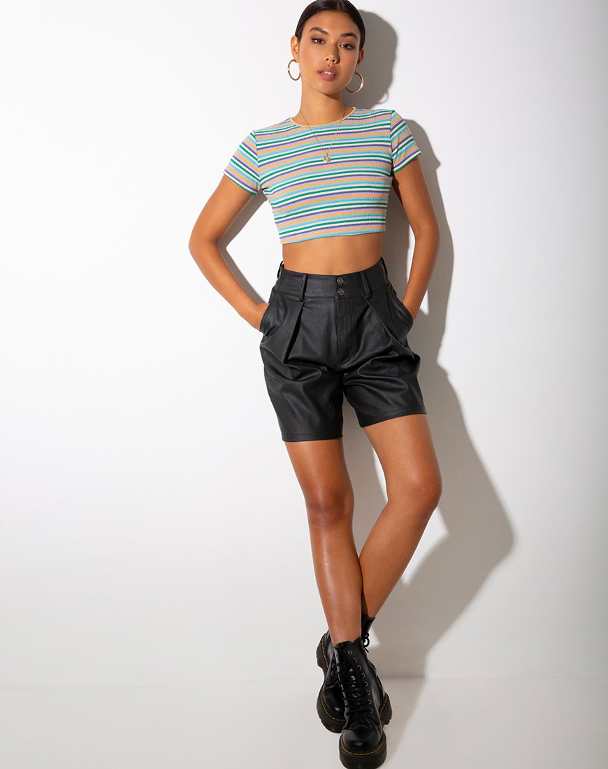Immagine di Tindy Crop Top a costine verde viola e giallo