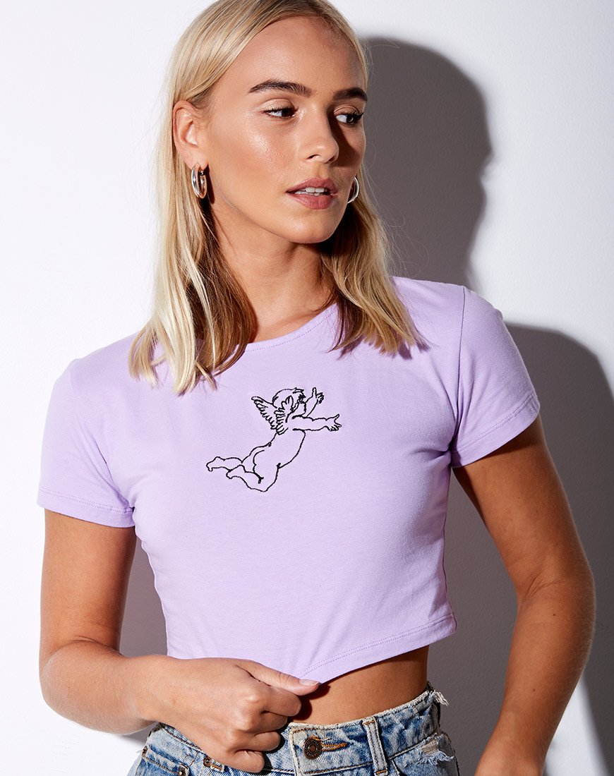 Crop Top Tindy con ricamo Cherubino Lilla