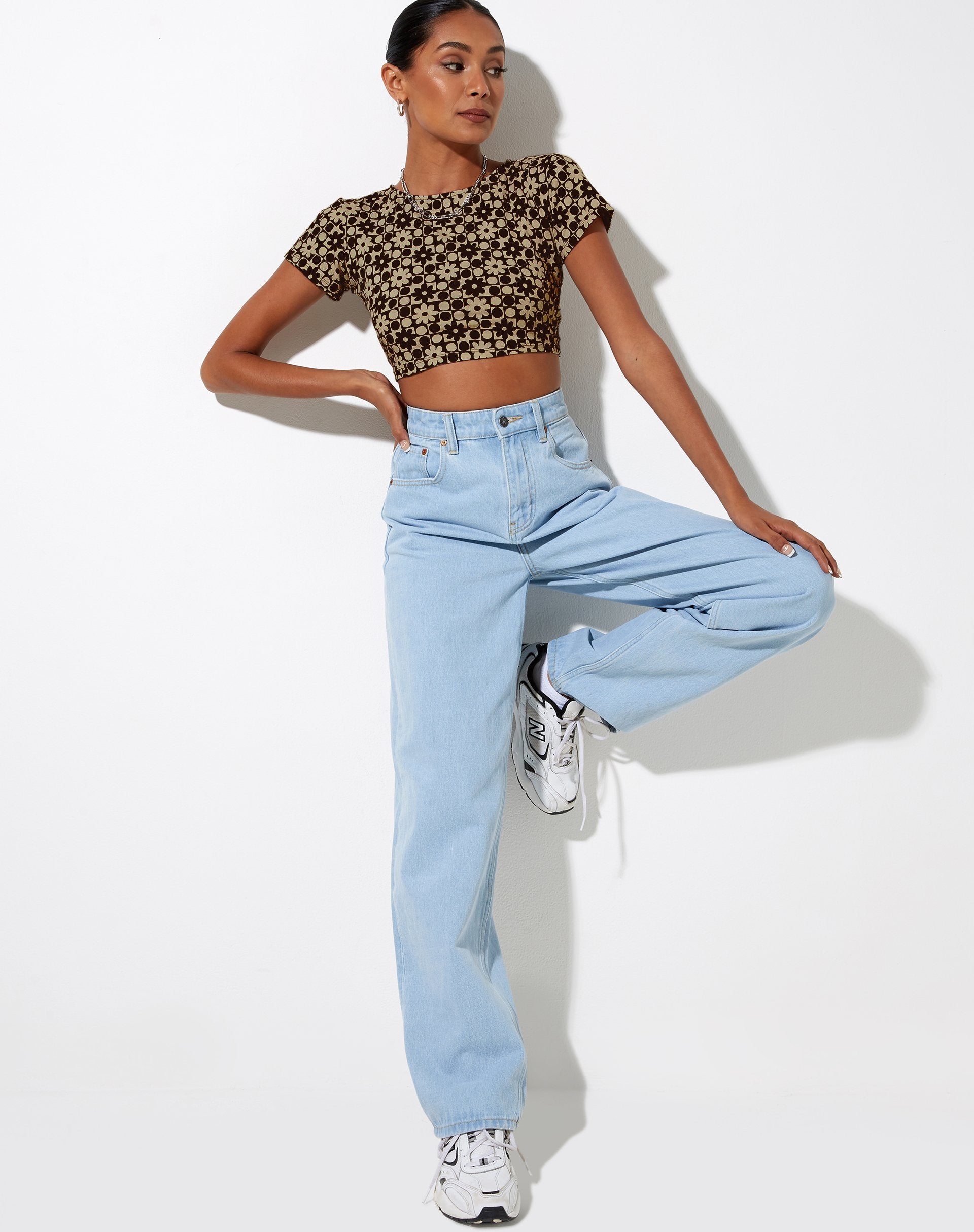 Immagine di Tindy Crop Top in patchwork margherita marrone