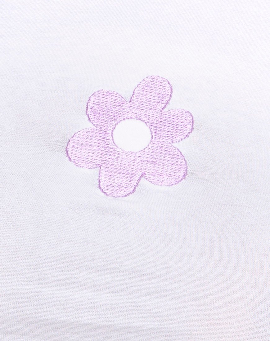 Immagine di Tindy Top in bianco con ricamo margherita lilla