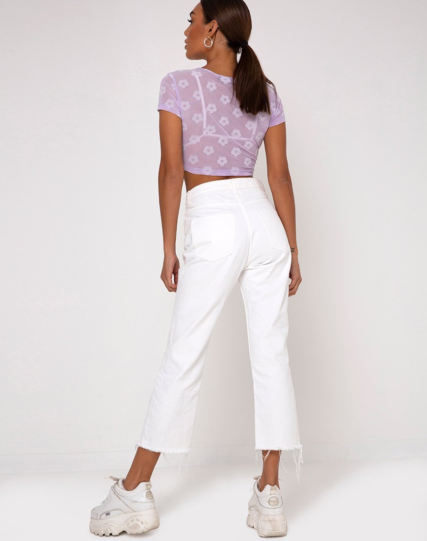 Immagine di Tiney Crop Tee in maglia lilla Daisy White Flock
