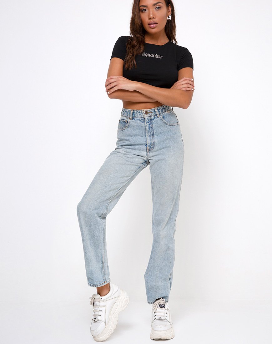 Immagine di Tiney Crop Tee in nero Aquarius Diamante