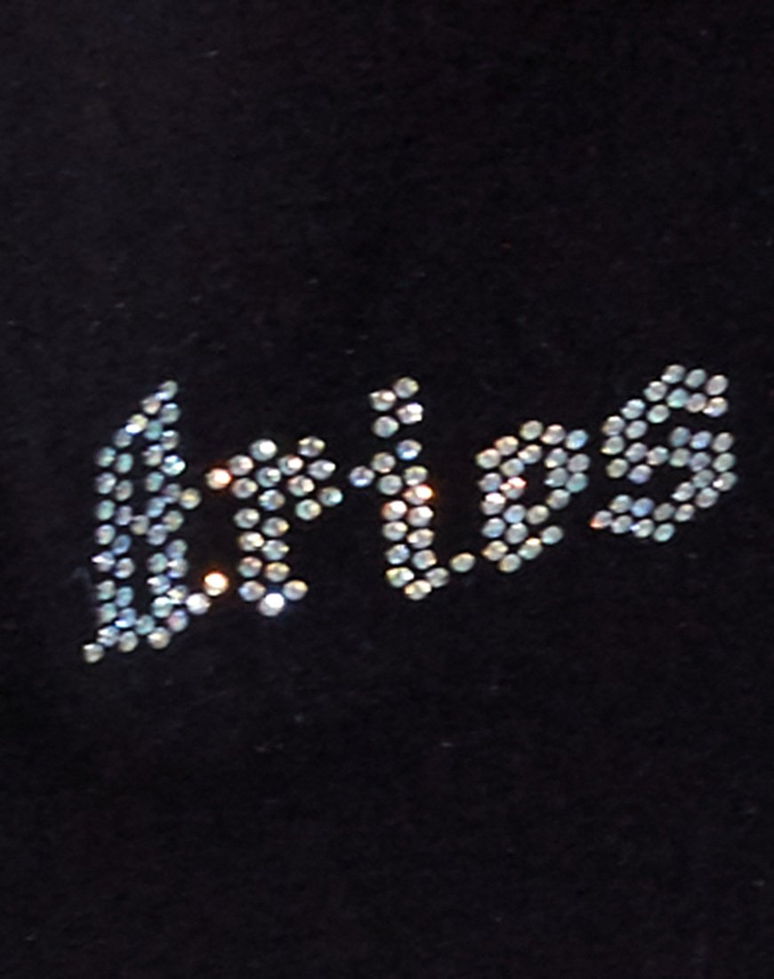 Tiney Crop Tee in nero con diamanti "Aries