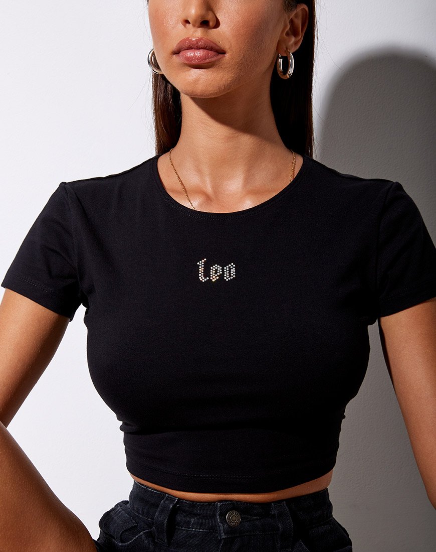 Immagine di Tiney Crop Tee in nero Leo Diamante