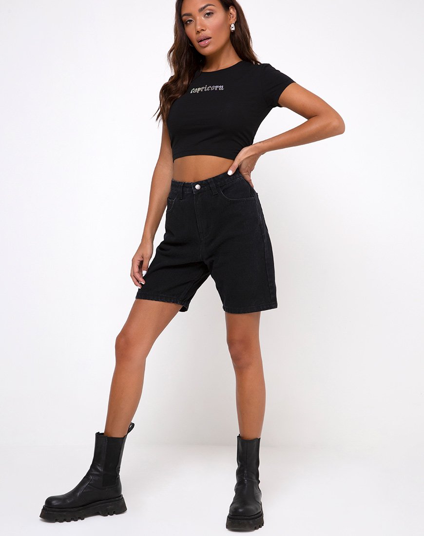 Immagine di Tiney Crop Top Tee in Black Capricorn Diamante by Motel
