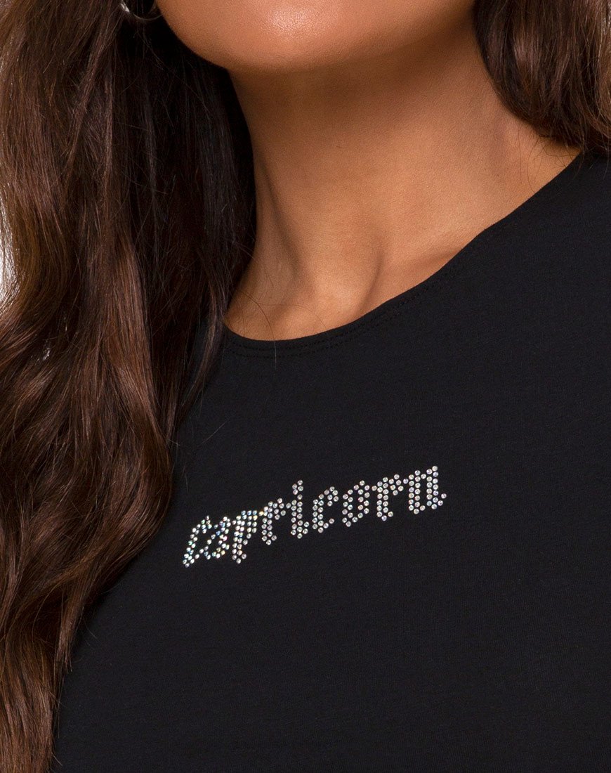 Immagine di Tiney Crop Top Tee in Black Capricorn Diamante by Motel
