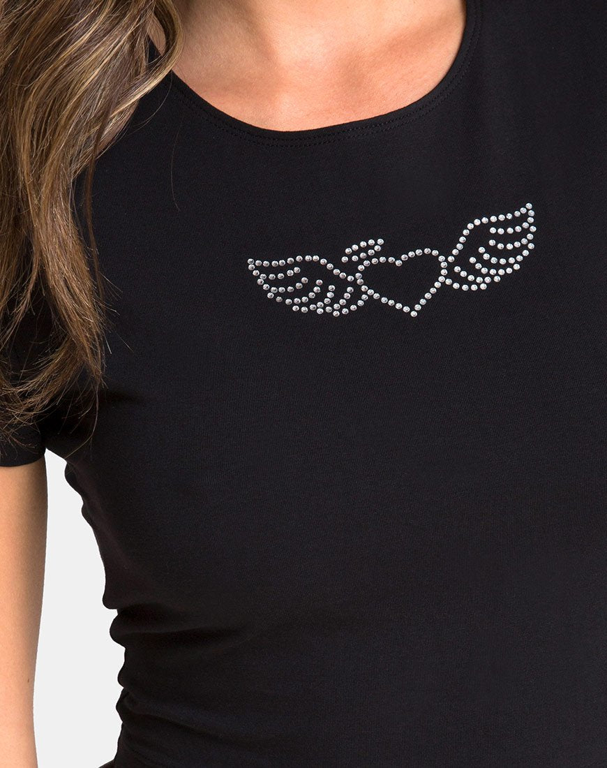 Immagine di Tiney Tee nera con cuore d'angelo e diamante