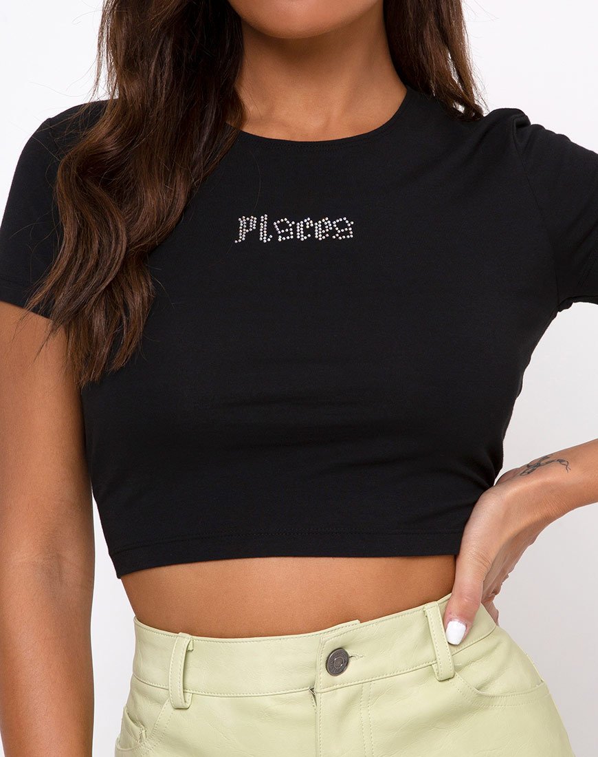 Tiney Crop Tee in nero con diamanti "Pisces