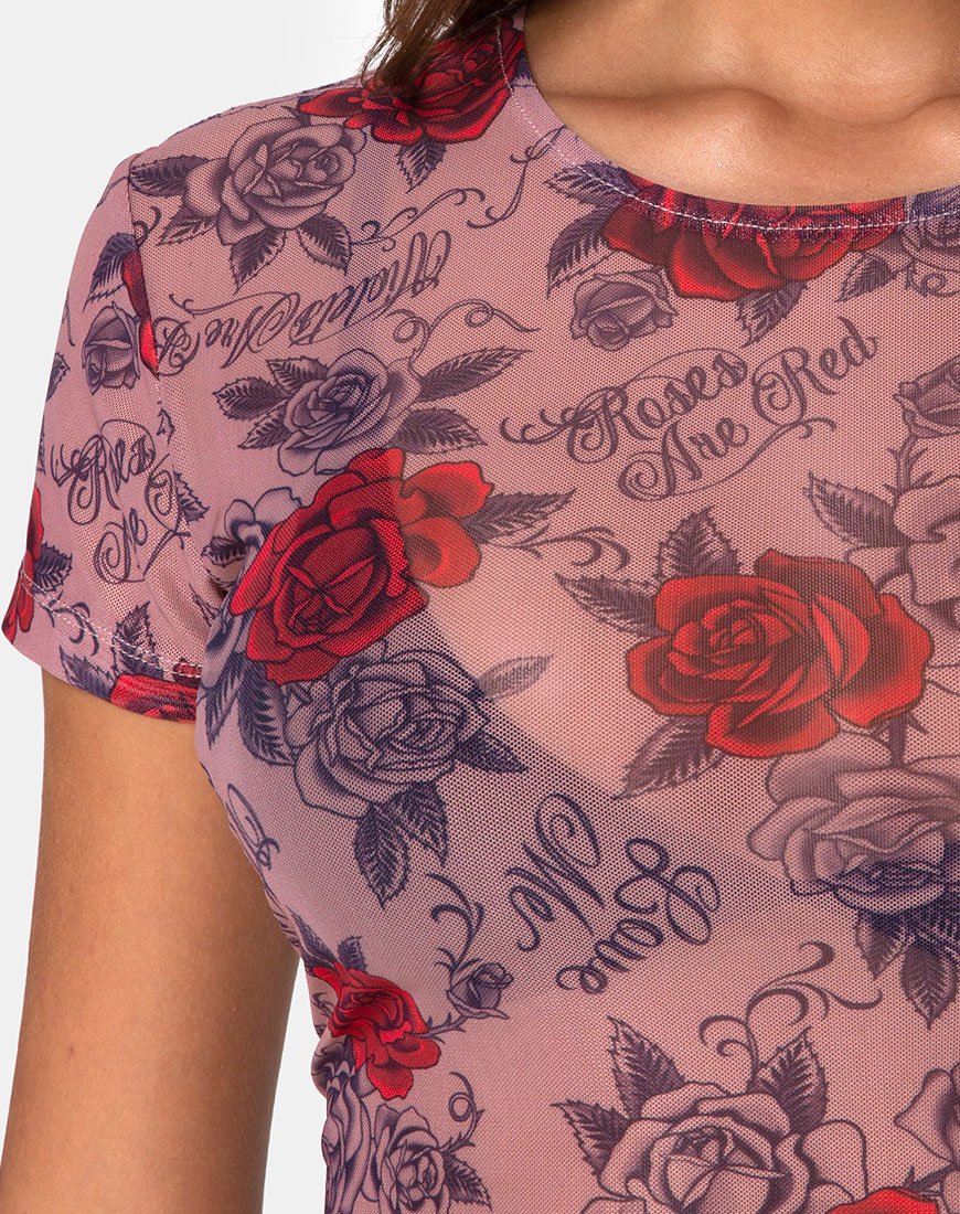 Immagine di Tiney Crop Tee in maglia rossa Roses Are Red