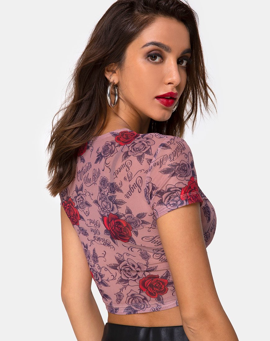 Immagine di Tiney Crop Tee in maglia rossa Roses Are Red