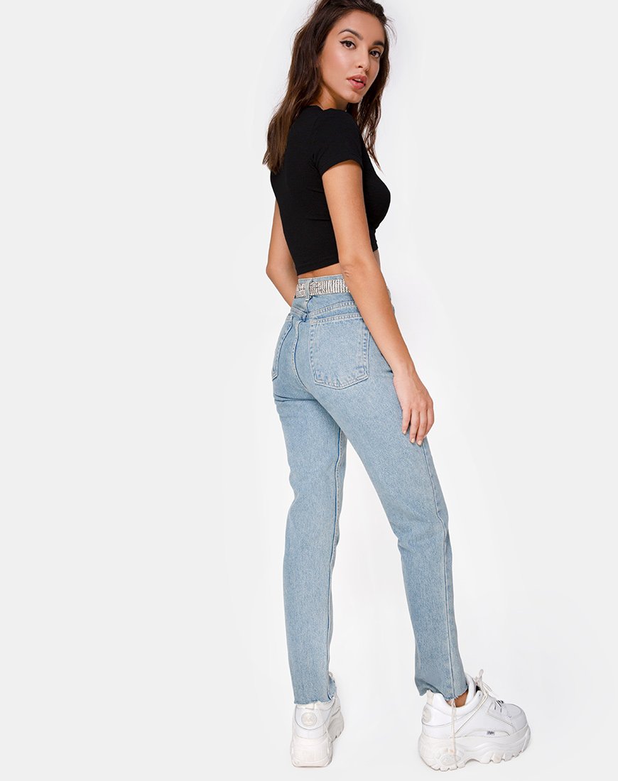 Immagine di Tiney Crop Top Tee in nero con diamante Hotfix