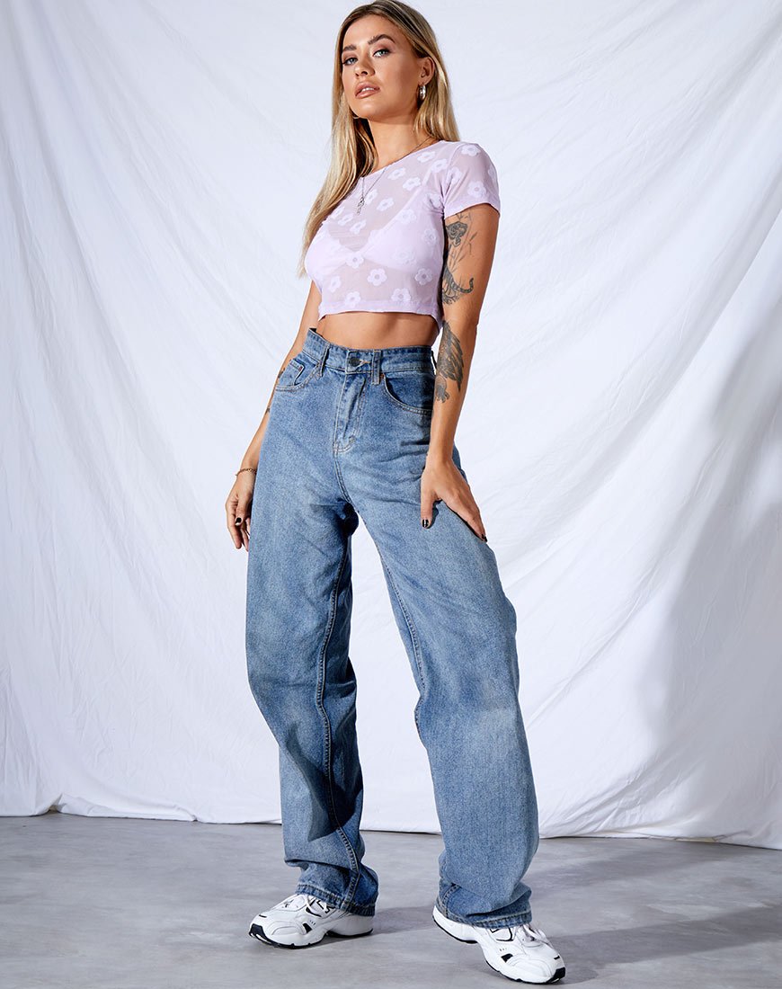 Immagine di Tiney Crop Tee in maglia lilla Daisy White Flock