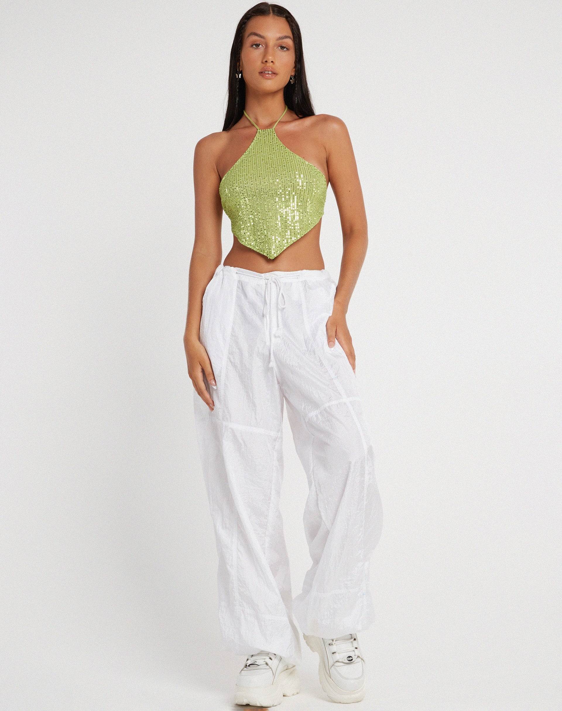 immagine di Tinimi Crop Top in Drape Sequin Verde Lime