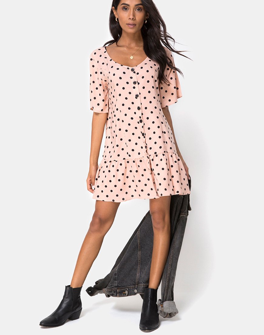 Immagine di Tisha Babydoll Dress in New Polka Nude Nero