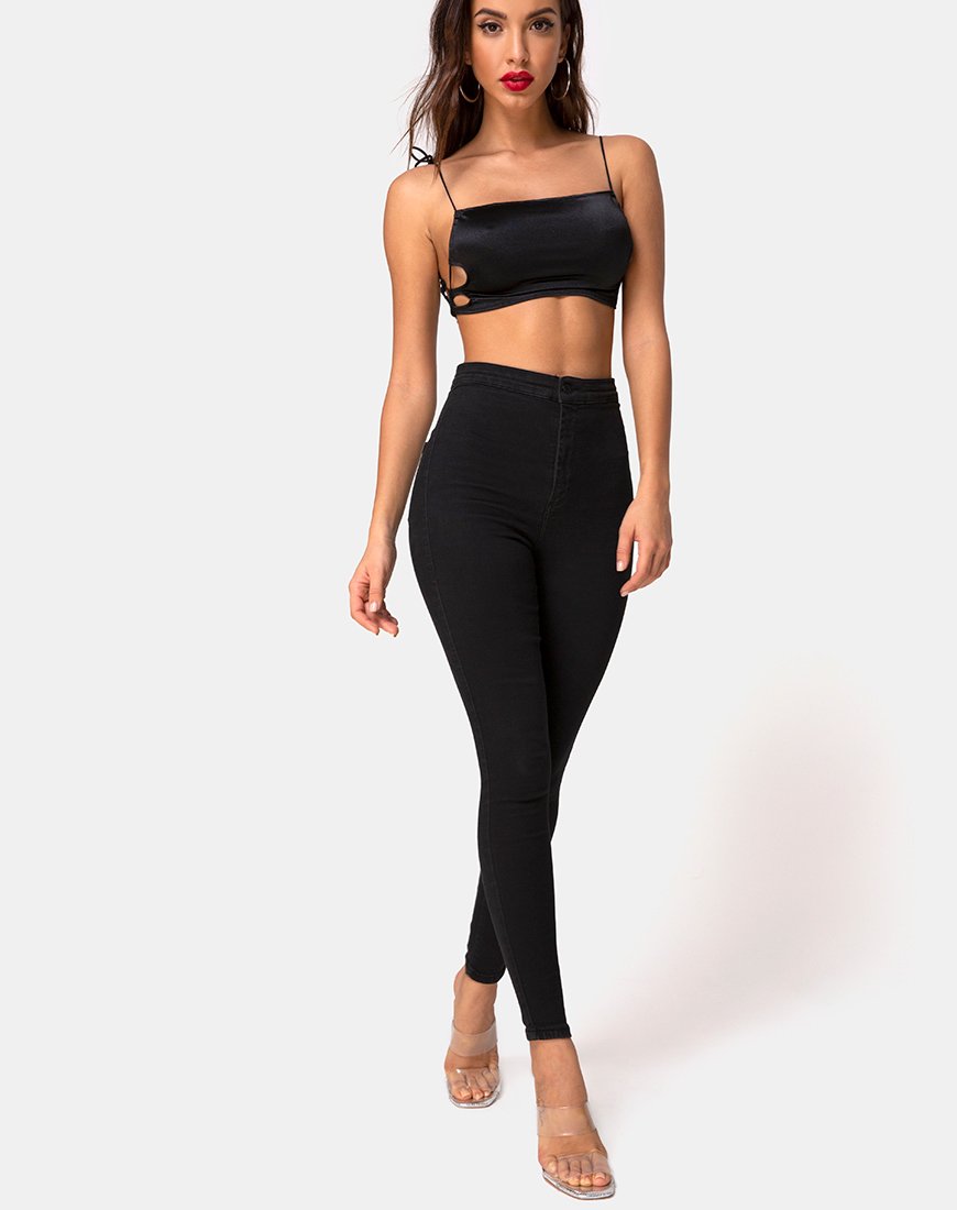Immagine di Tisya Crop Top in satin nero