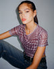 Immagine di Tonia - T-shirt in rete stampata in pied-de-poule marrone