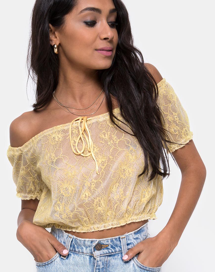 Eva Crop Top in pizzo color limone