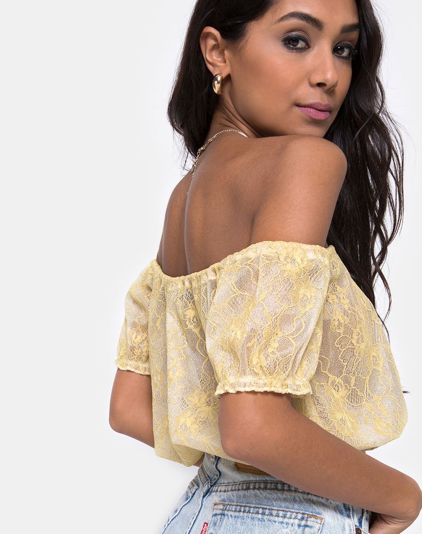 Eva Crop Top in pizzo color limone