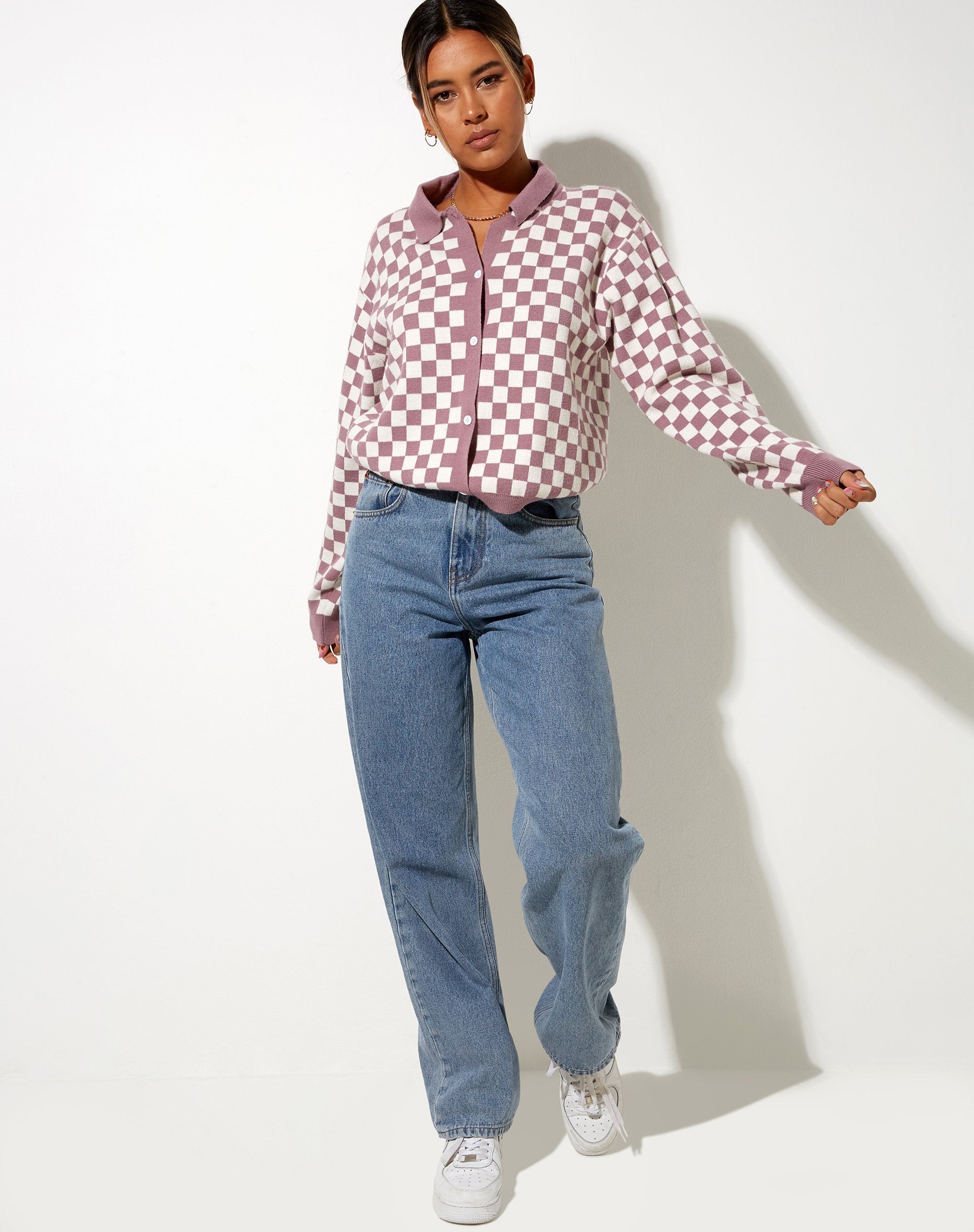 Immagine di Topy Cardi in Check Lilla Crema