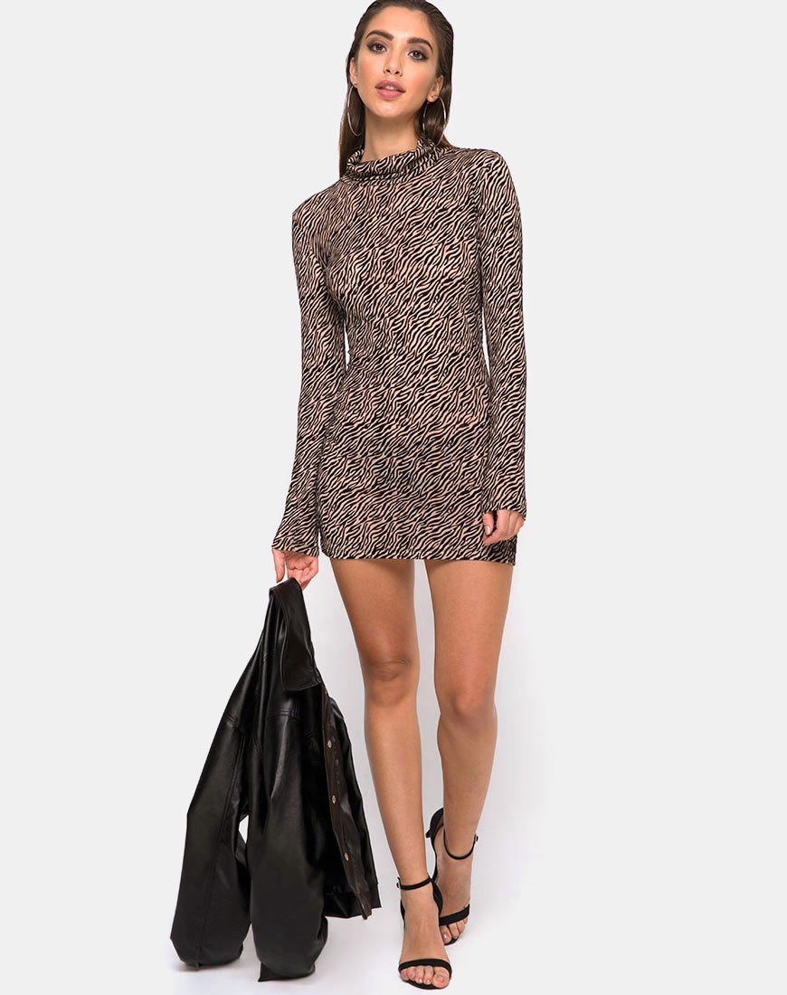 Immagine di Torin Abito Bodycon in rete tigrata Tan