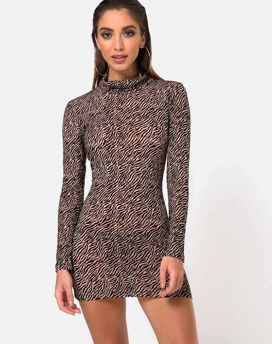 Abito Bodycon Torin in rete tigrata Tan