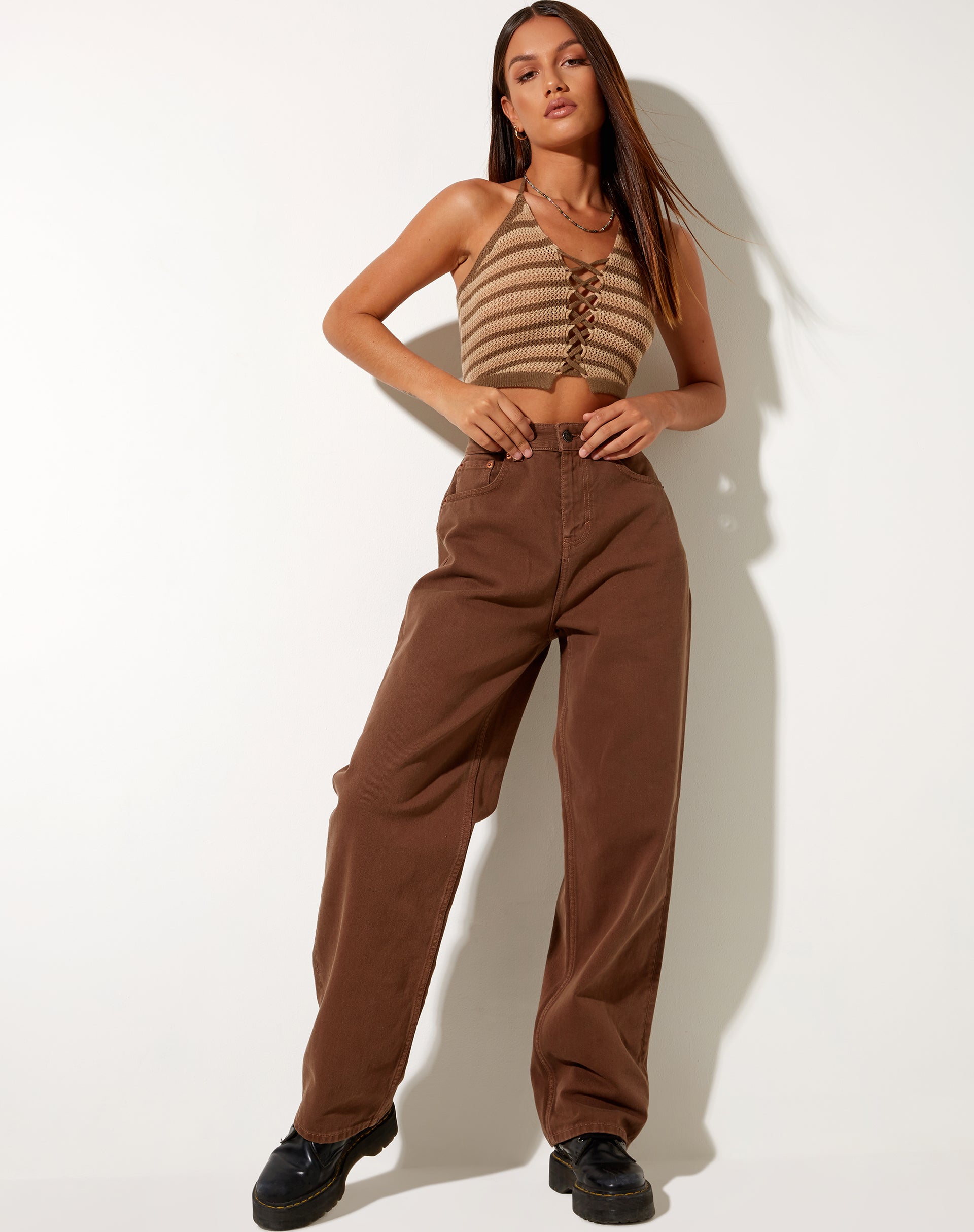 Immagine di Trina Crop Top in Crochet Mini Stripe Khaki