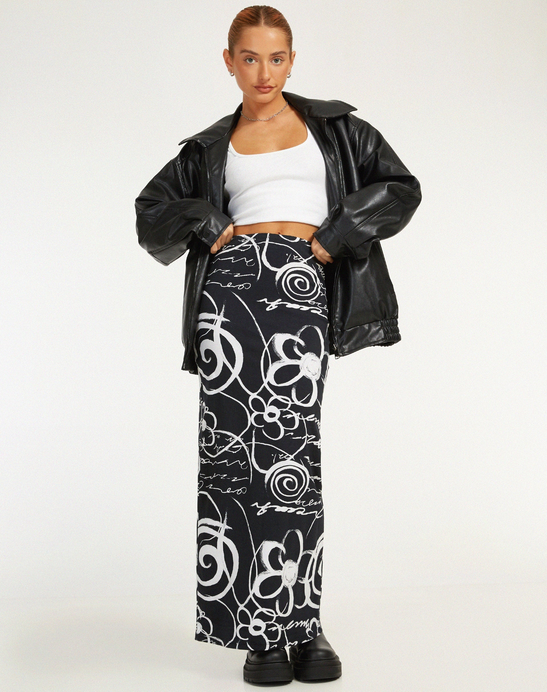 immagine di Tsuna Maxi Skirt in Mono Doodle Nero