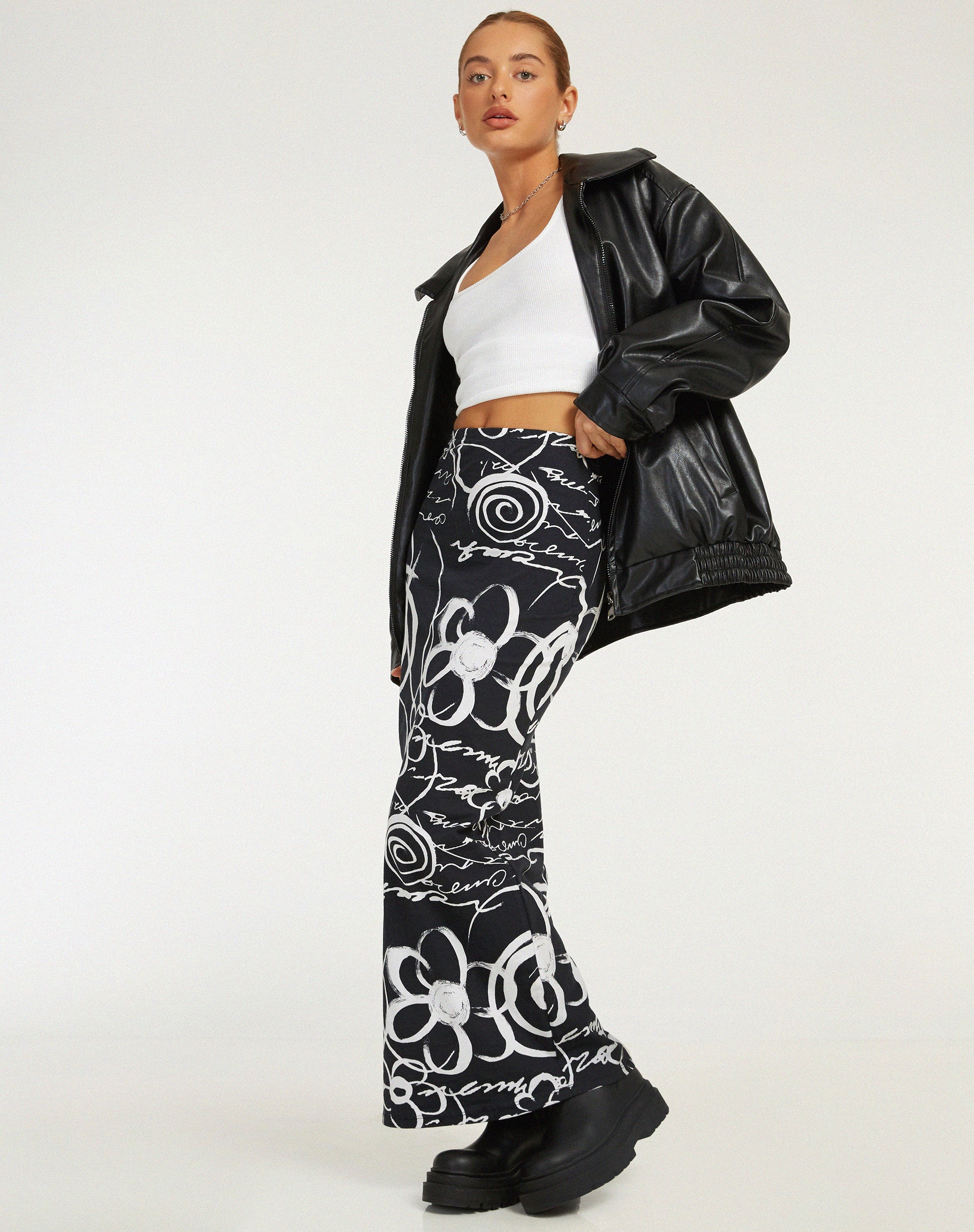 immagine di Tsuna Maxi Skirt in Mono Doodle Nero