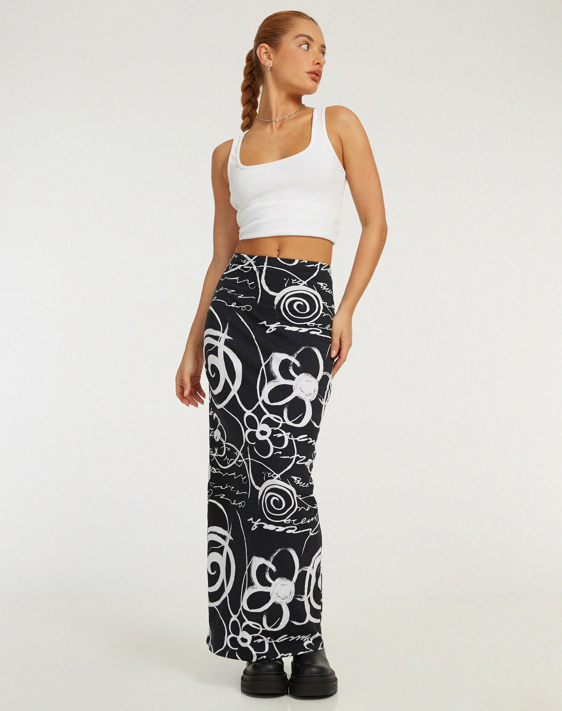 immagine di Tsuna Maxi Skirt in Mono Doodle Nero