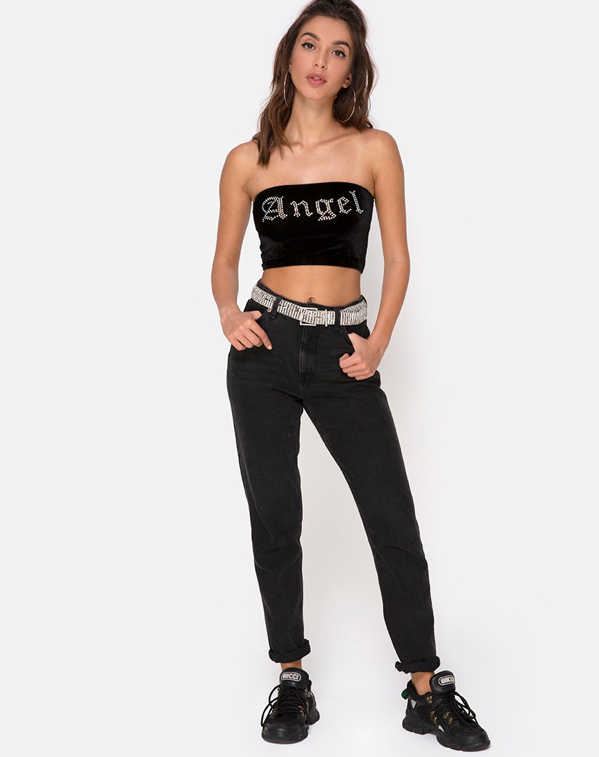 Immagine di Top a tubo nero con diamante Angel Hot Fix