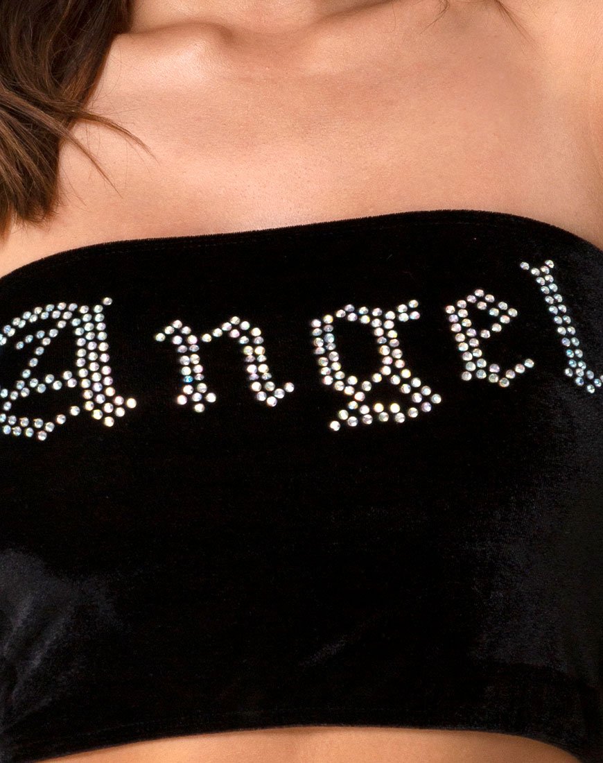 Immagine di Top a tubo nero con diamante Angel Hot Fix