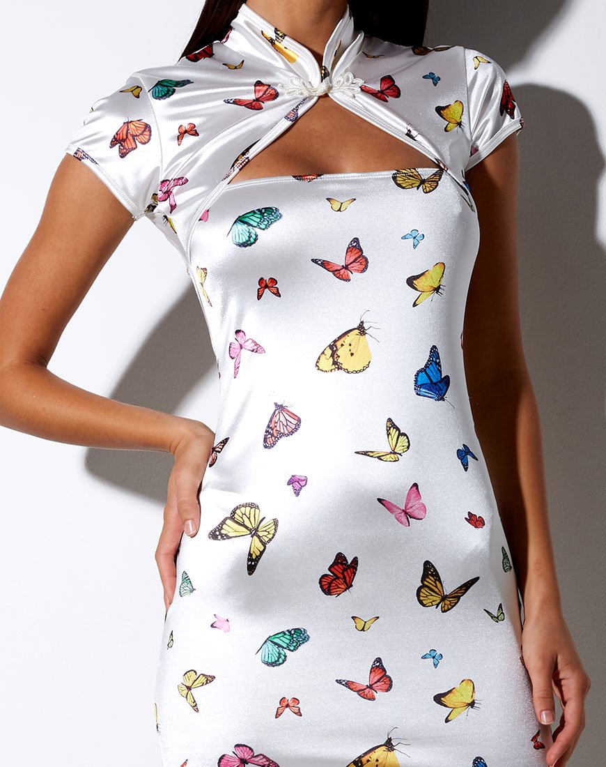 Abito Tuli Bodycon in crema Butterfly