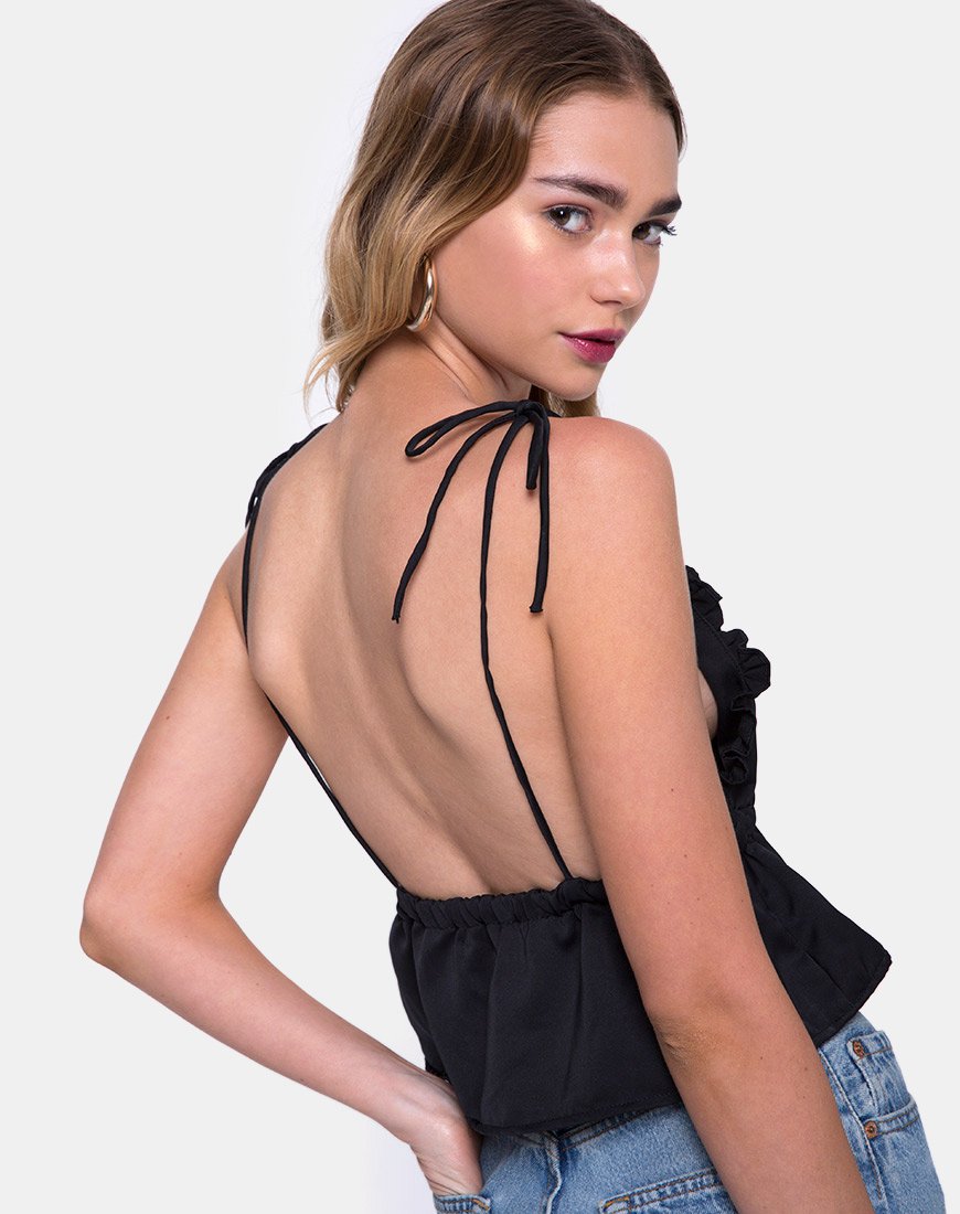 Top Bralette Tyrell in nero satinato