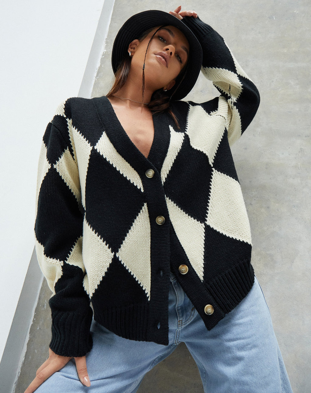 Cardigan Uriela in nero arlecchino e bianco sporco
