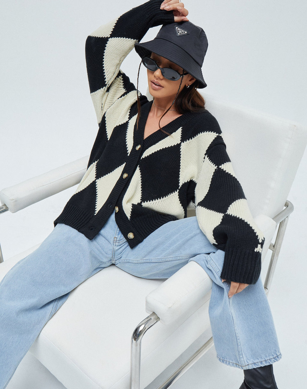 Cardigan Uriela in nero arlecchino e bianco sporco