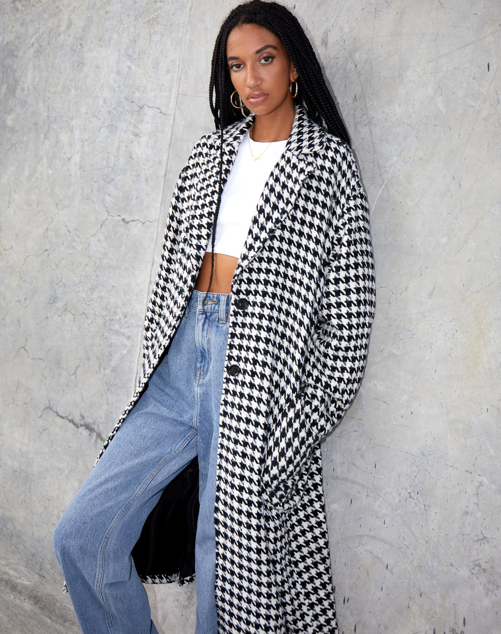 Cappotto spolverino in pied-de-poule bianco e nero