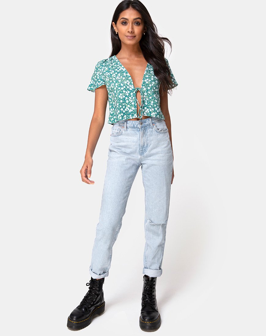 Immagine di Vaco Blusa in campo floreale verde